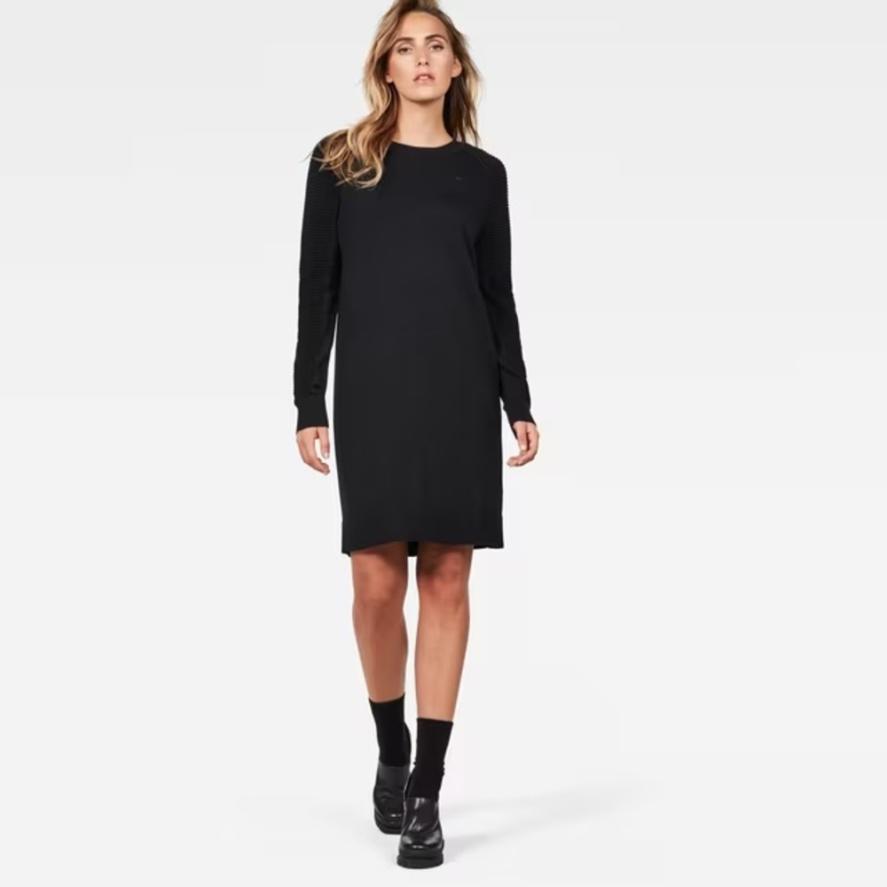 G-Star Suzaki Knit Crewneck Sweater Dress with Ribbed Sleeves, Dark Green